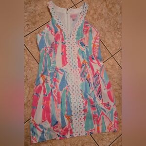 Lilly Pulitzer Beautiful SailBoat Lynn Shift DRESS Size 14 Lace Detail